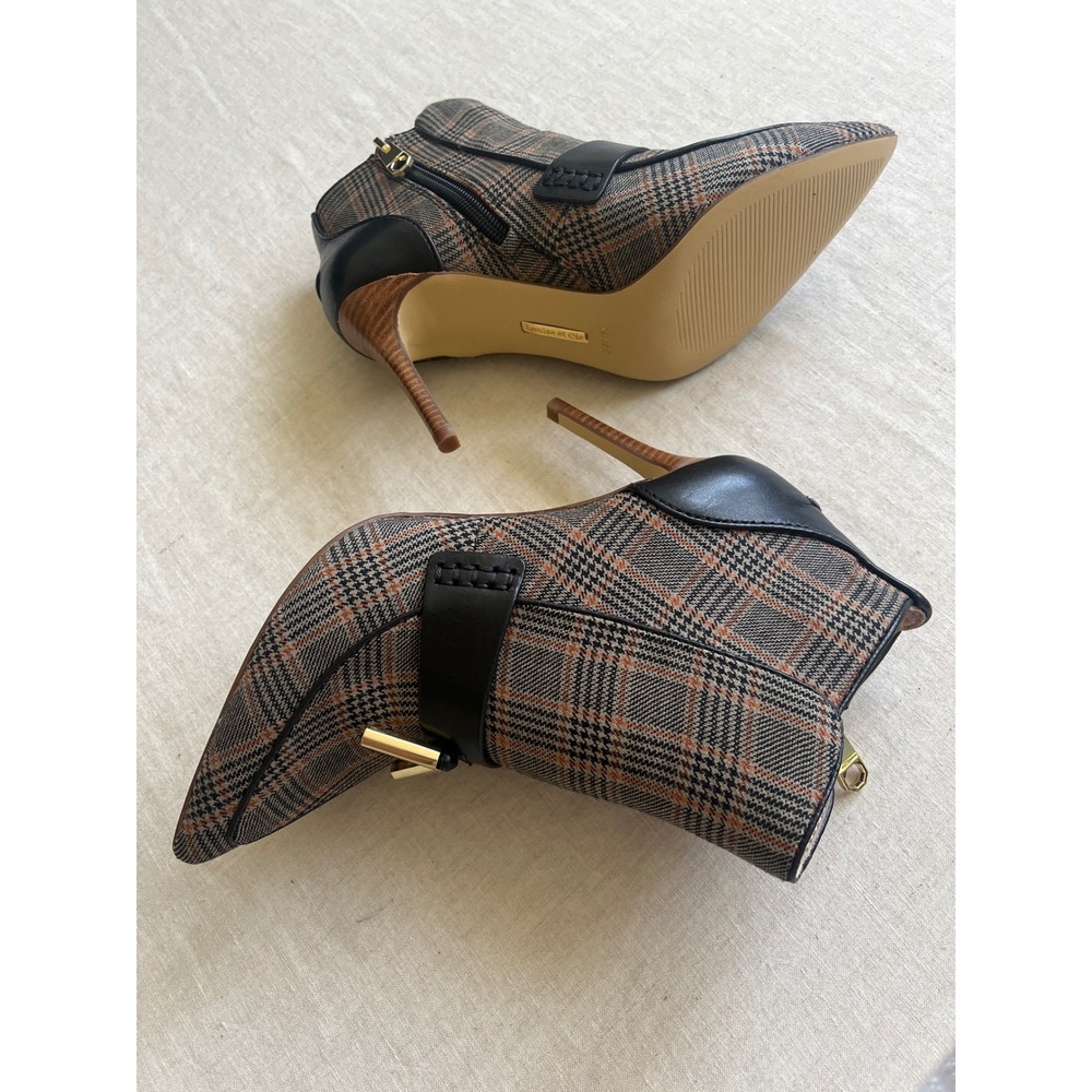 Louise et Cie Shiro Plaid Leather Pointed Toe Tassel Stiletto Ankle Boots 5.5 36